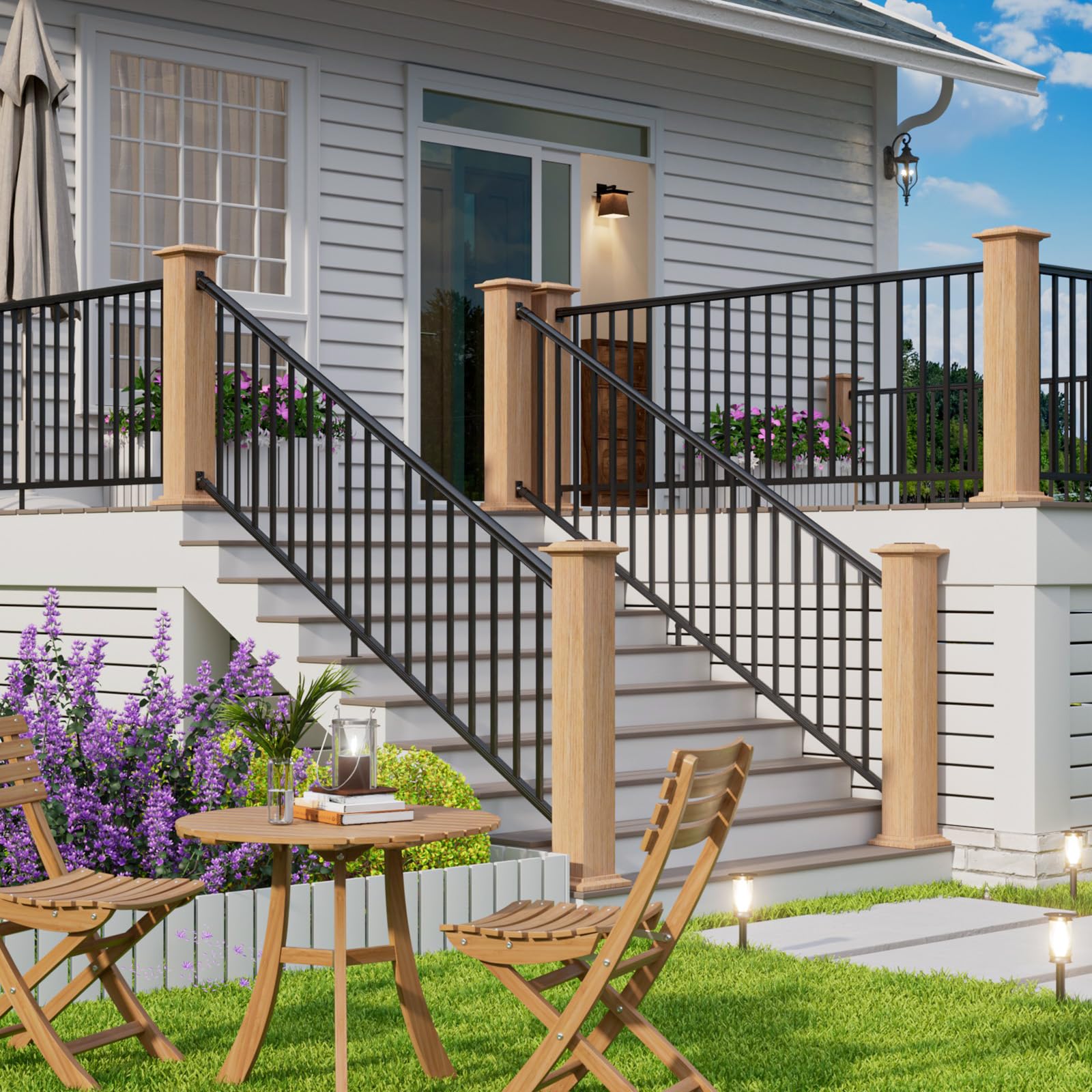 Egadis 1 Pack 36 in. H x 8 ft. W Aluminum Stair Railing Kit Without Post, Textured AAMA 2604 Powder-Coat Finish Modular Railing System for Concrete Steps or Wooden Stairs (1 Panel) - Image 6