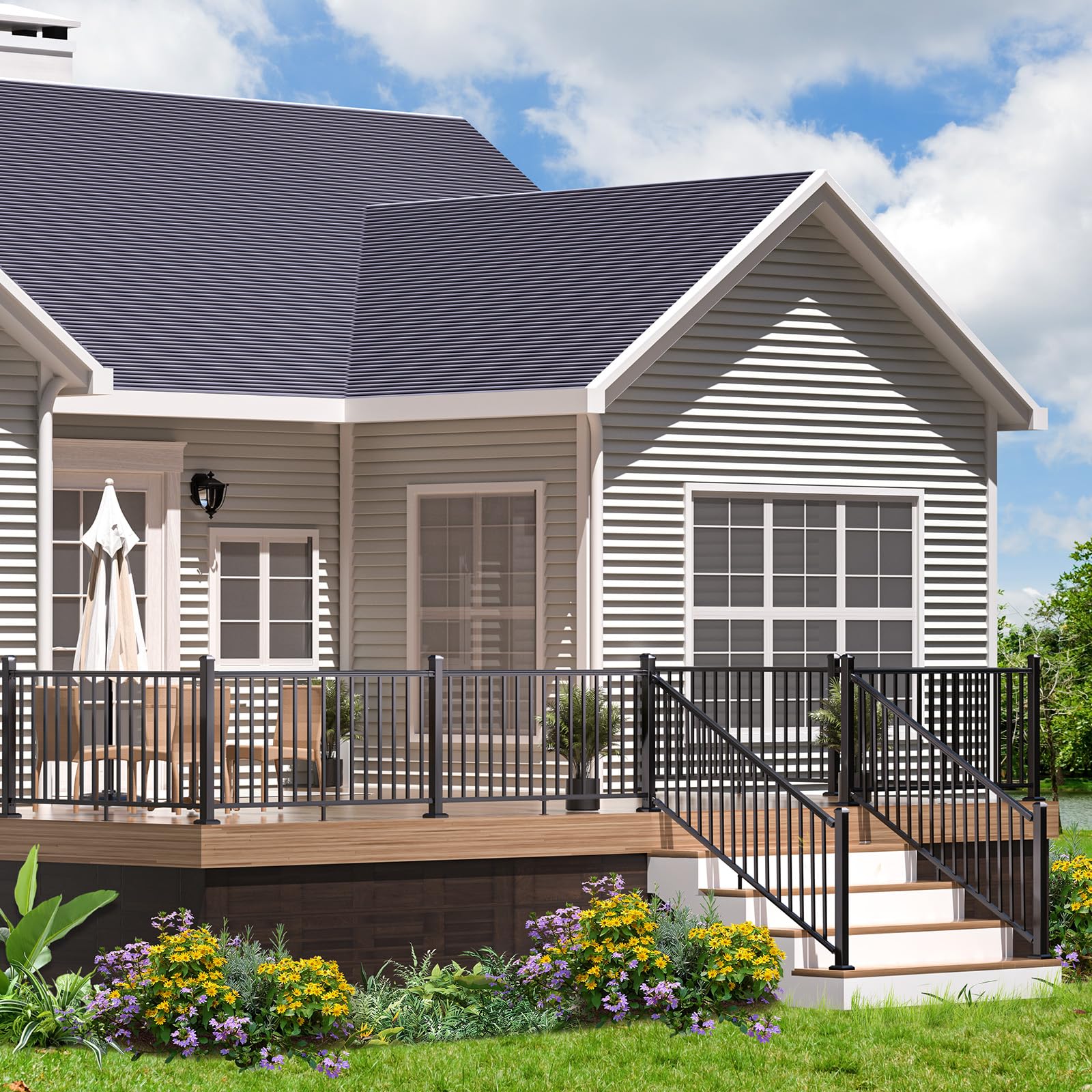 Egadis 36 in. H x 2 ft. W Porch and Deck Railing Kit, Aluminum Railing Kit, Textured AAMA 2604 Powder-Coat Finish Modular Rail System for Outdoor Decks, Porches & Balconies (1 Post, 1 Panel) - Image 8